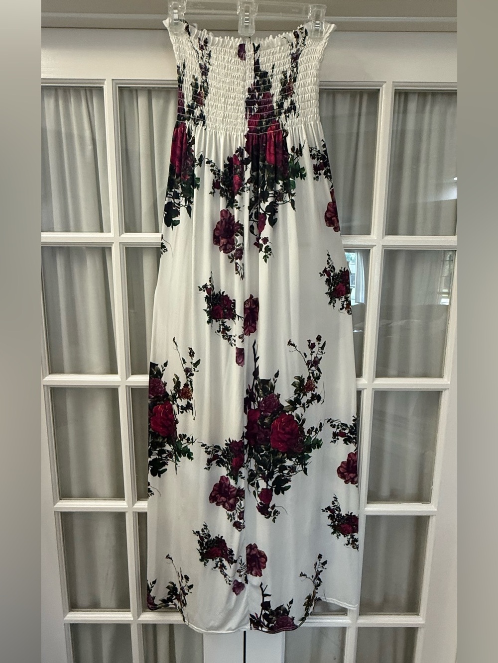Amazon White Maxi Dress with Burgundy Floral Print - Picture 2 of 4